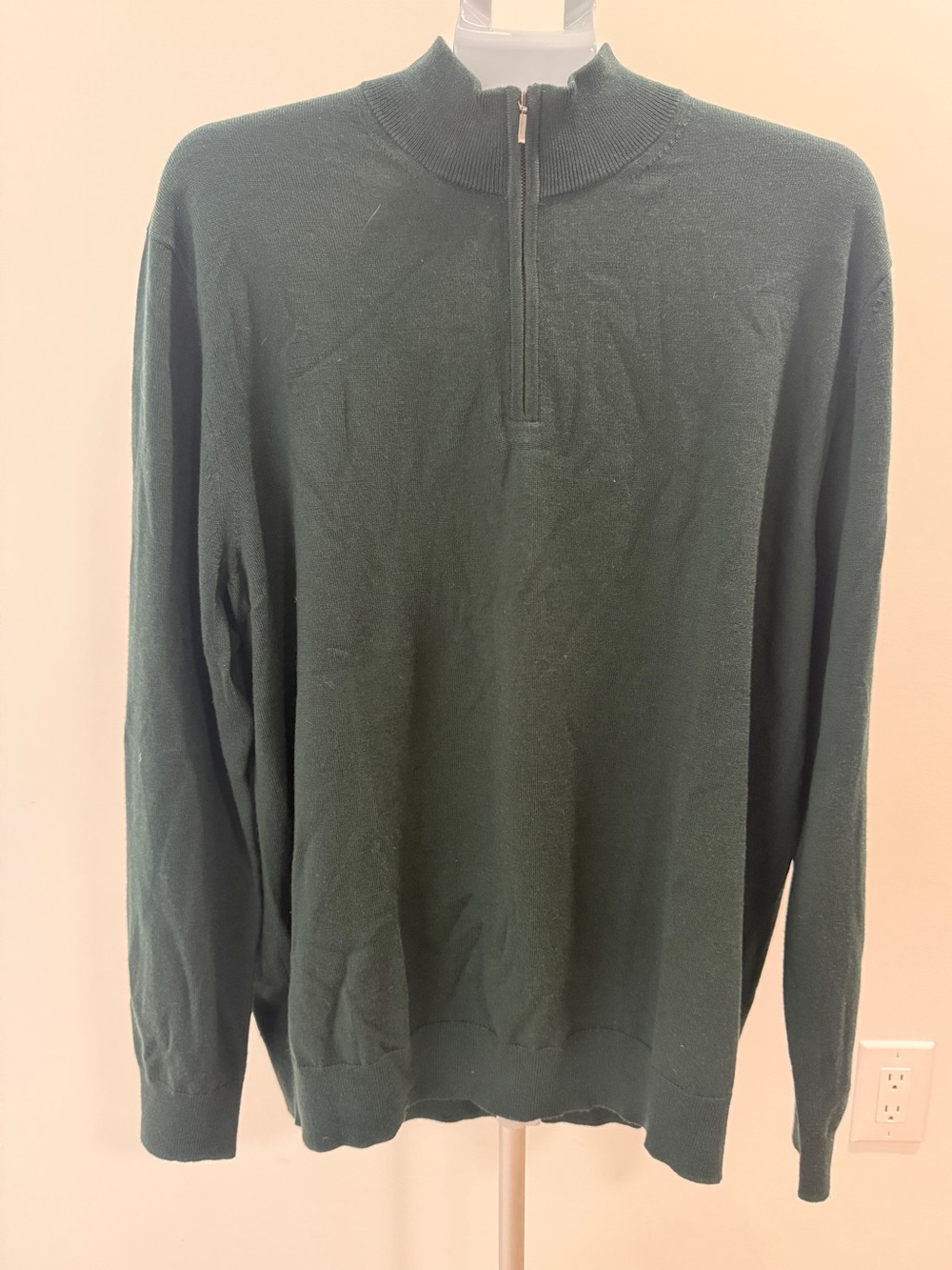 Charles Tyrwhitt Men’s XL 100% Extra Fine Merino Wool Forest Green Quarter Zip